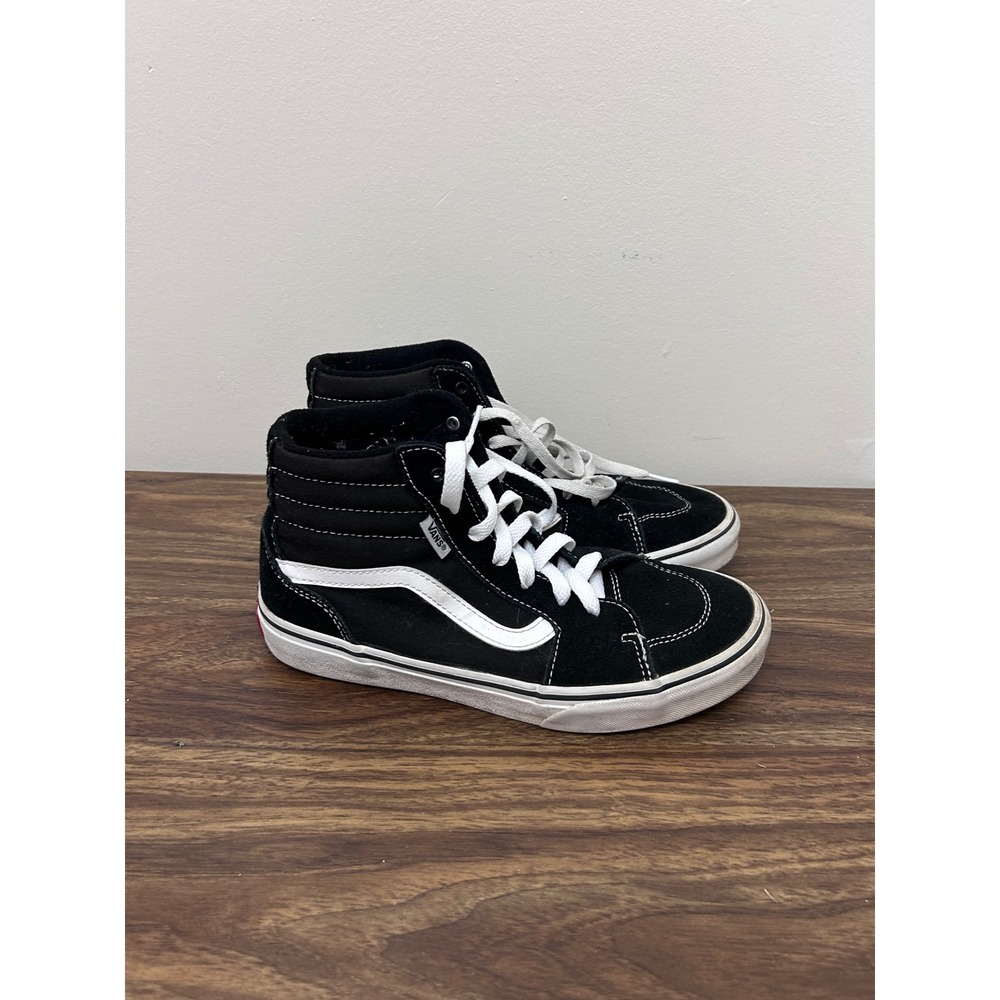 Vans Sk8-Hi Youth Size 6.0 Black White High Top Suede Canvas Sneakers